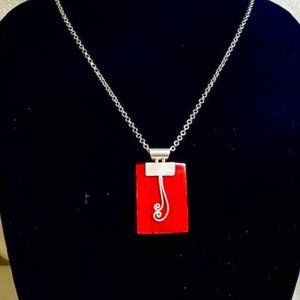 💖Beautiful Red Square Coral & Nice Silver plating, Necklace, 32 in long /N152